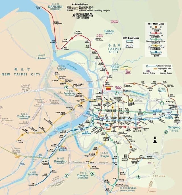 Mapa de las estaciones de tren de Taipei