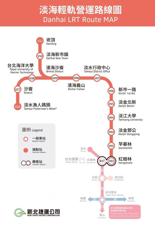Mapa de las estaciones de tranvía de Taipei