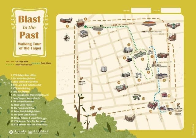 Mapa de las visitas a pie de Taipei